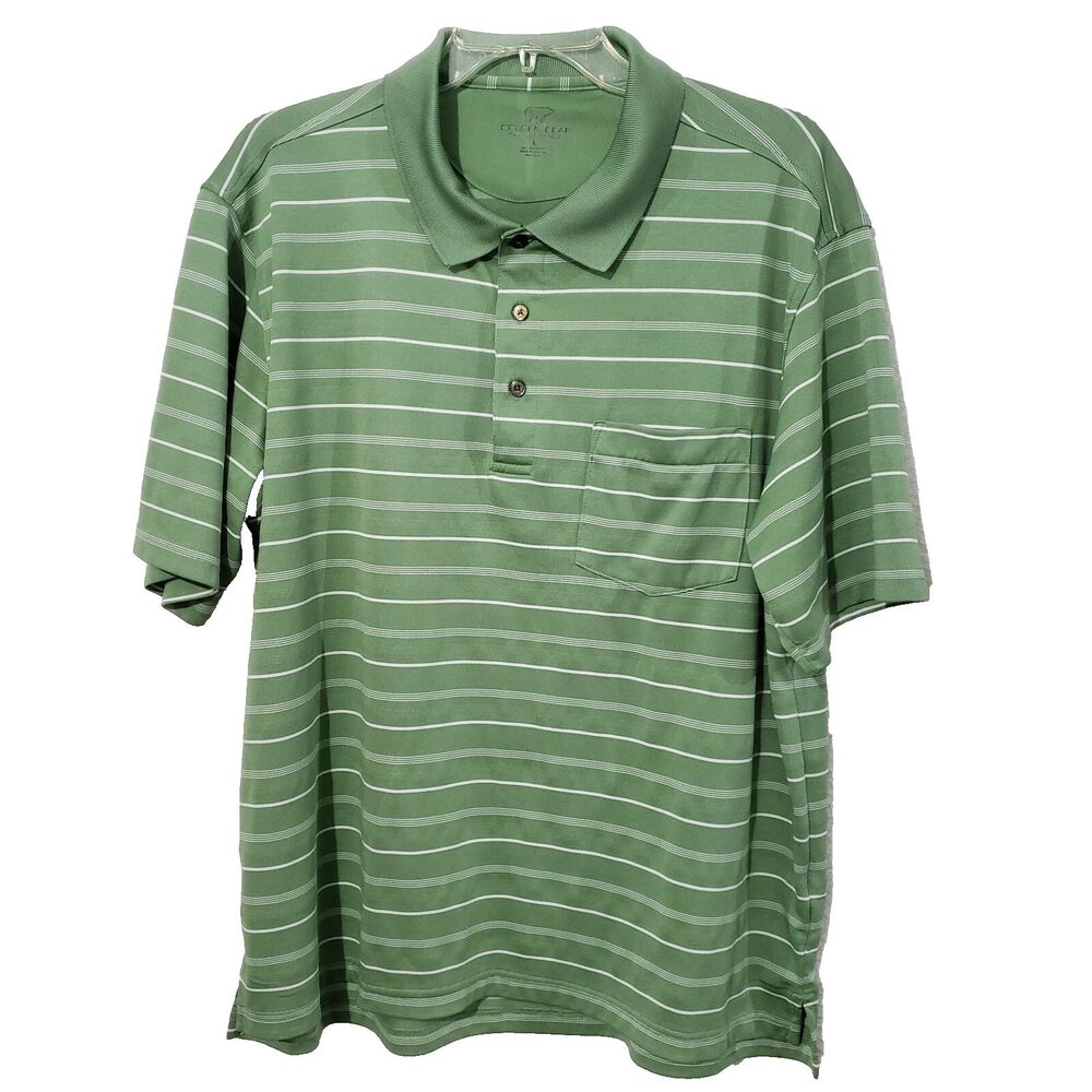 Golden Bear Performance Golf Green Striped  Polo Shirt L